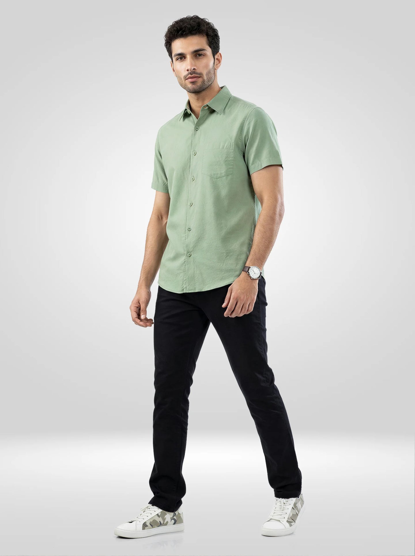 Men Shirt Solid Green Regular Fit