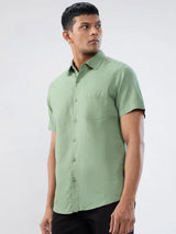 Men Shirt Solid Green Regular Fit
