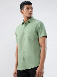 Men Shirt Solid Green Regular Fit