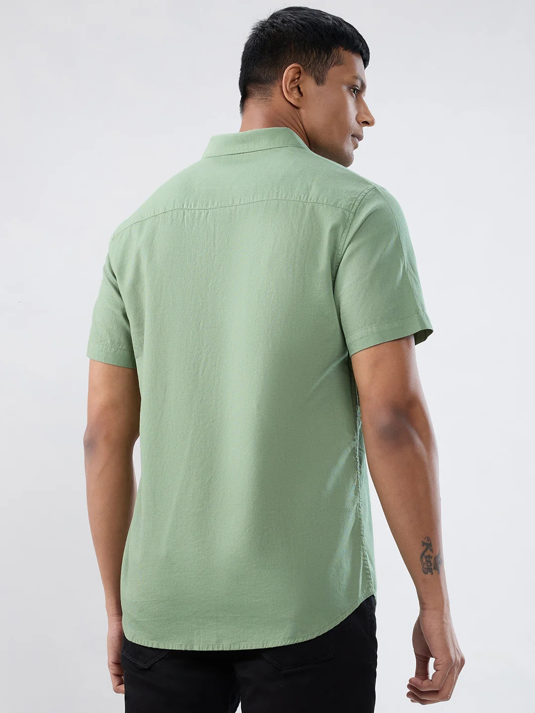 Men Shirt Solid Green Regular Fit