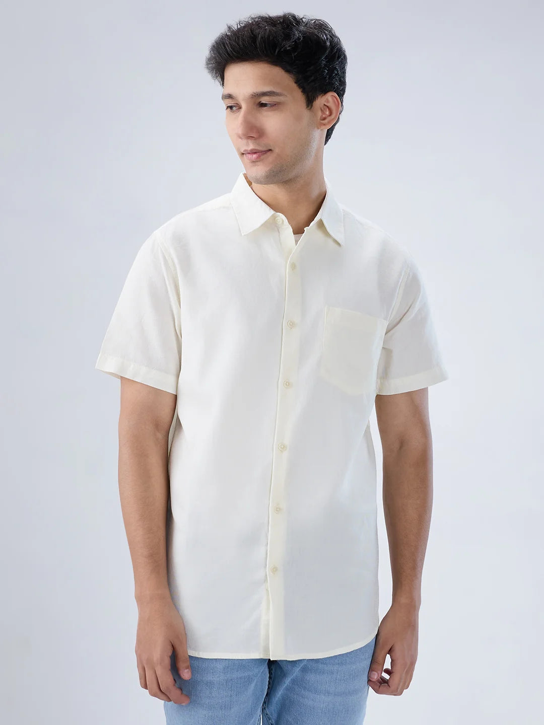 Men Shirt Solid Off White Regular Fit