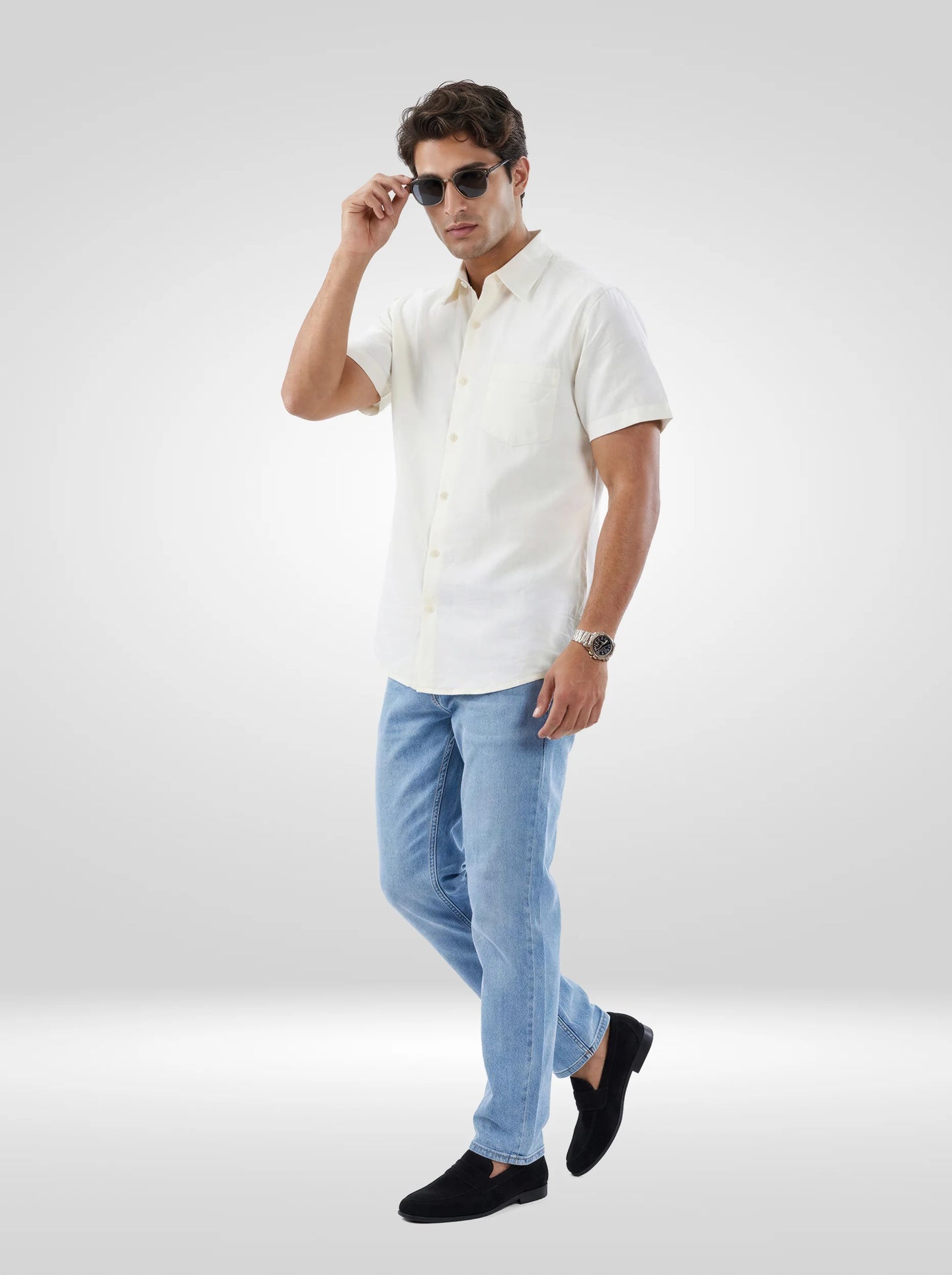 Men Shirt Solid Off White Regular Fit