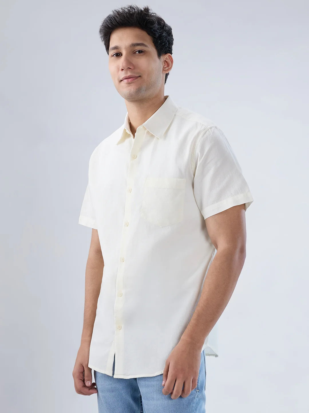 Men Shirt Solid Off White Regular Fit