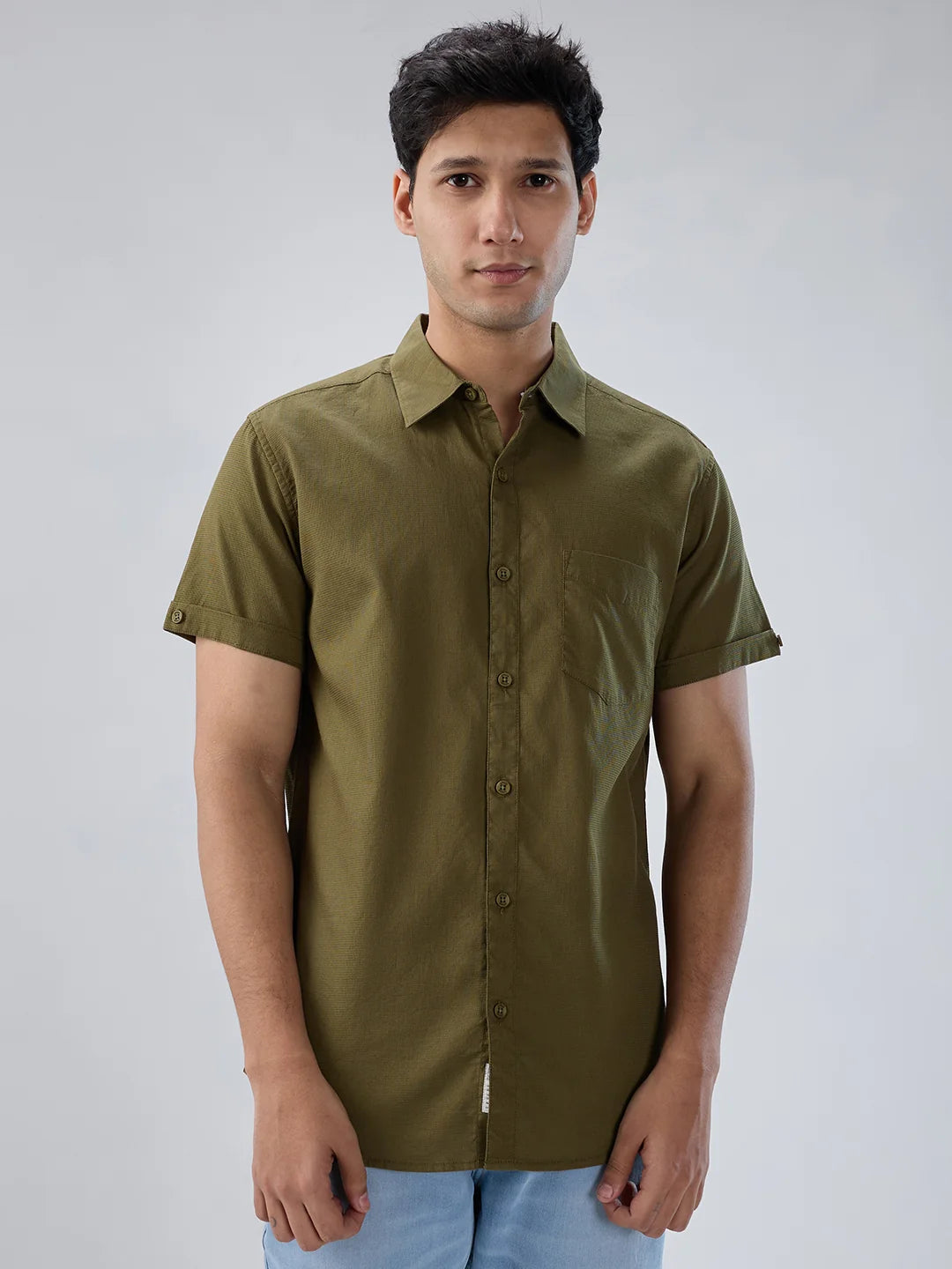 Men Shirt Solid Green Regular Fit