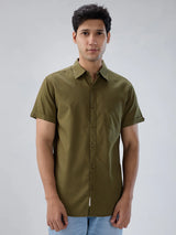 Men Shirt Solid Green Regular Fit