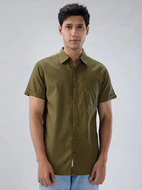 Men Shirt Solid Green Regular Fit