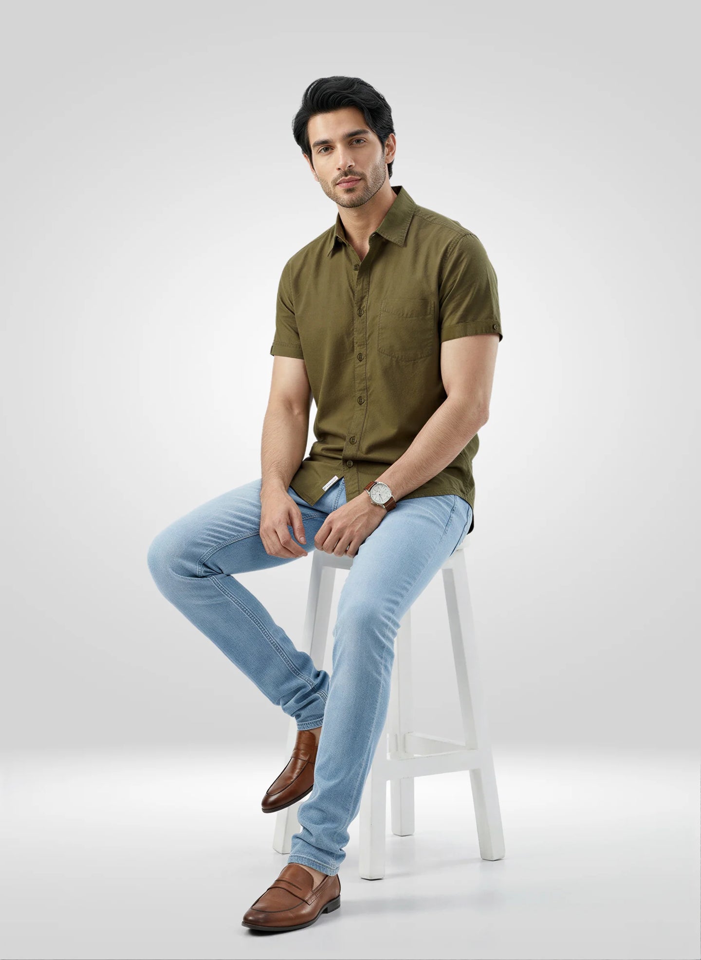 Men Shirt Solid Green Regular Fit