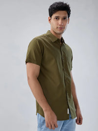 Men Shirt Solid Green Regular Fit