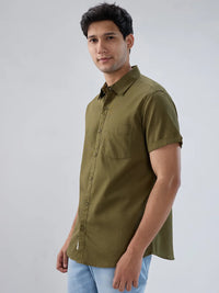Men Shirt Solid Green Regular Fit
