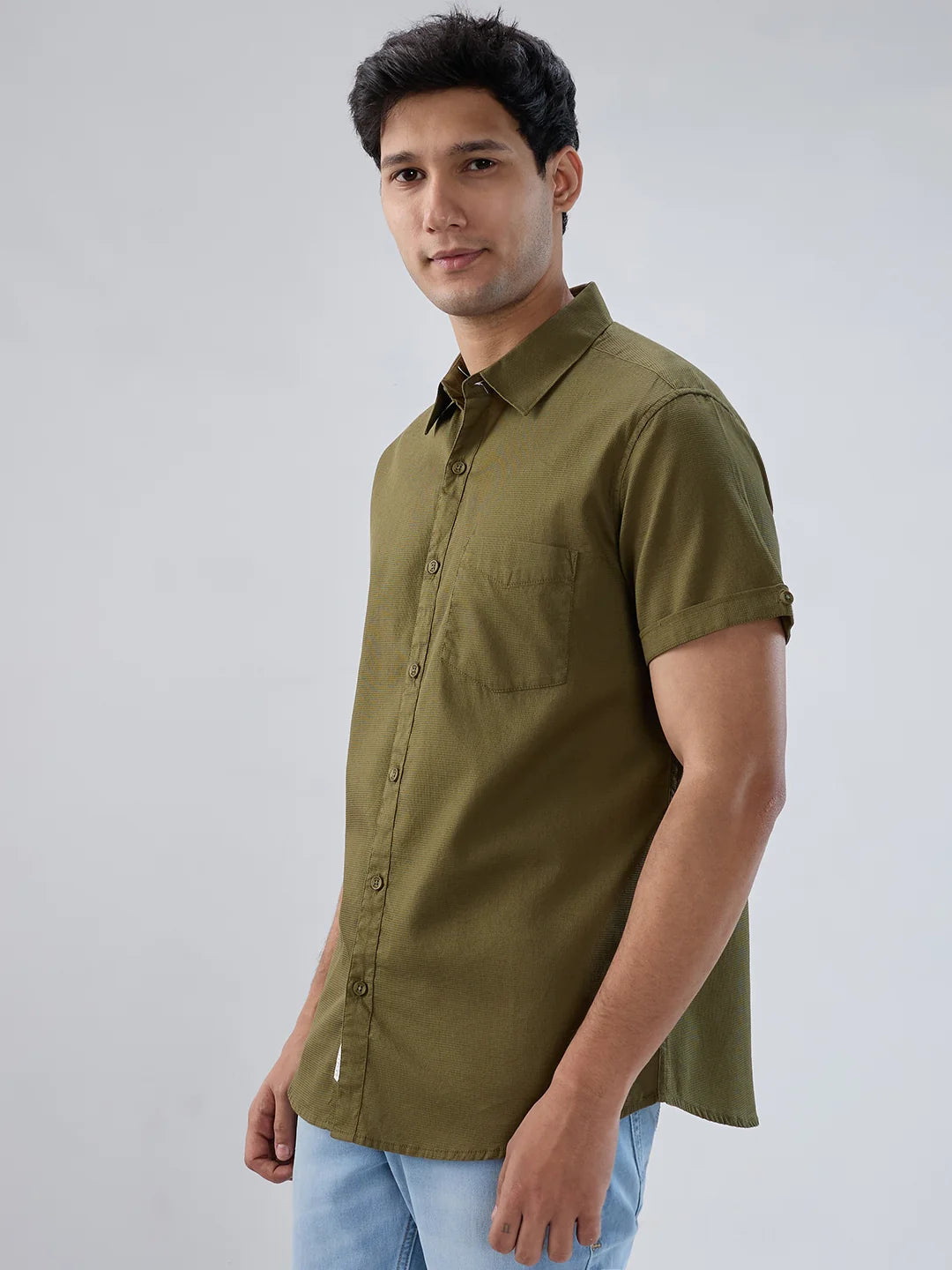 Men Shirt Solid Green Regular Fit