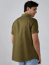 Men Shirt Solid Green Regular Fit