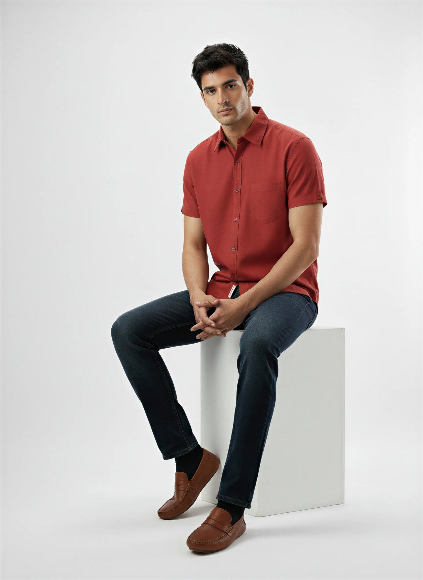 Men Shirt Solid Red Regular Fit