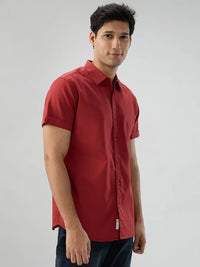 Men Shirt Solid Red Regular Fit