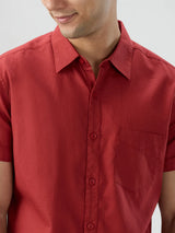 Men Shirt Solid Red Regular Fit