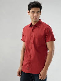Men Shirt Solid Red Regular Fit