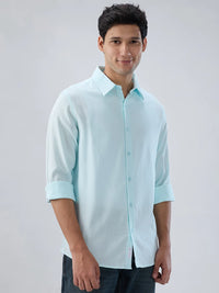 Men Shirt Solid Blue Regular Fit