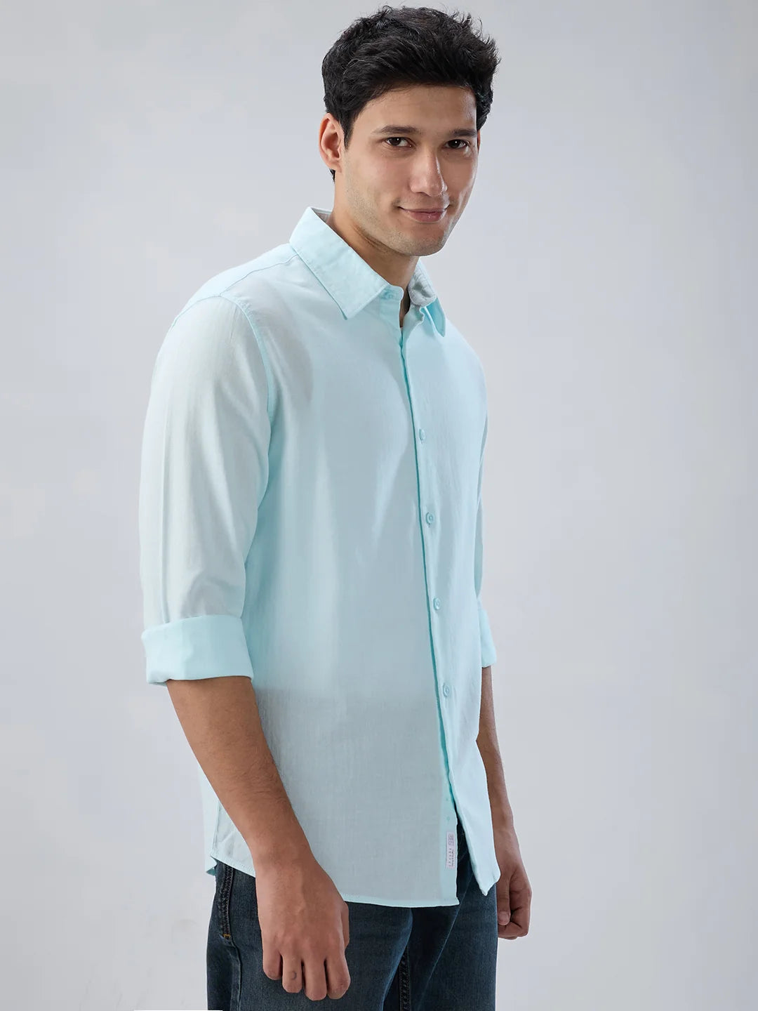 Men Shirt Solid Blue Regular Fit