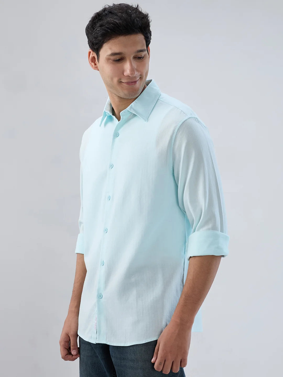 Men Shirt Solid Blue Regular Fit