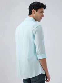 Men Shirt Solid Blue Regular Fit