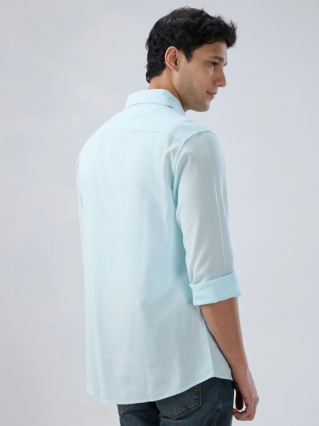 Men Shirt Solid Blue Regular Fit