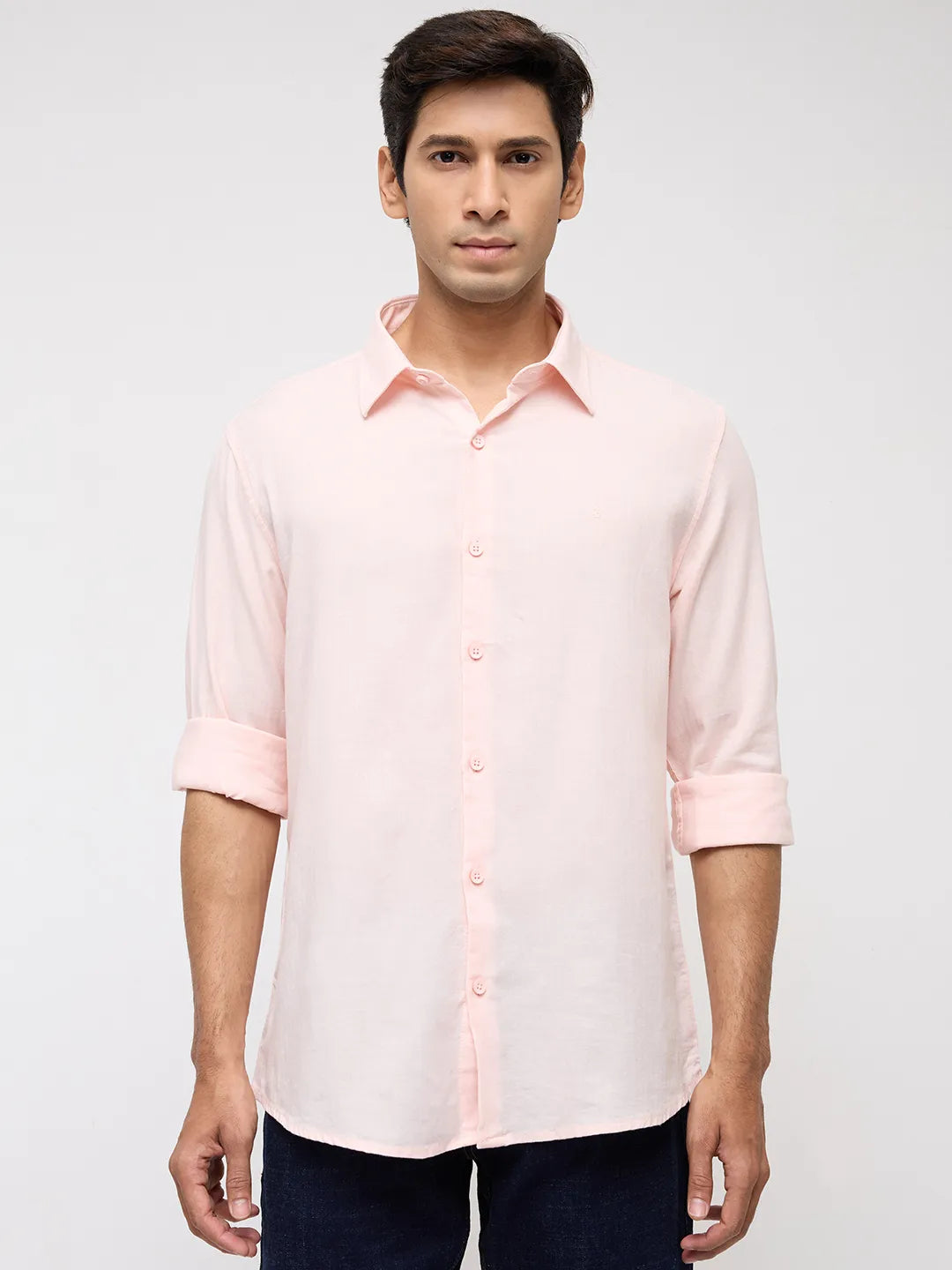 Men Shirt Solid Pink Regular Fit