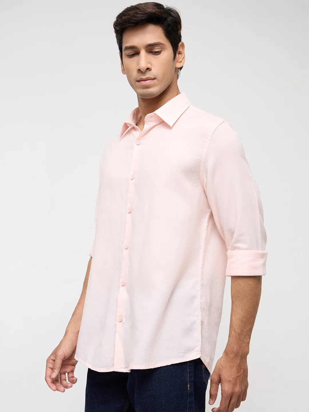 Men Shirt Solid Pink Regular Fit