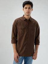 Men Shirt Solid Brown Regular Fit