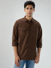 Men Shirt Solid Brown Regular Fit