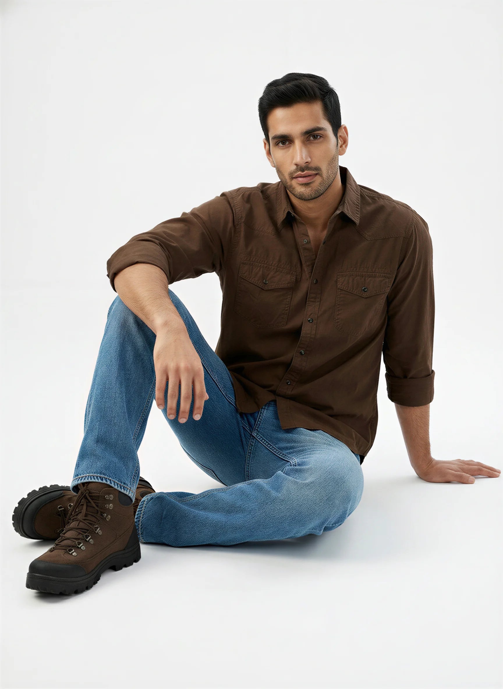 Men Shirt Solid Brown Regular Fit