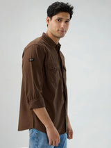 Men Shirt Solid Brown Regular Fit