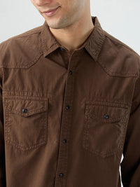 Men Shirt Solid Brown Regular Fit