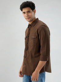 Men Shirt Solid Brown Regular Fit