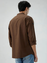 Men Shirt Solid Brown Regular Fit