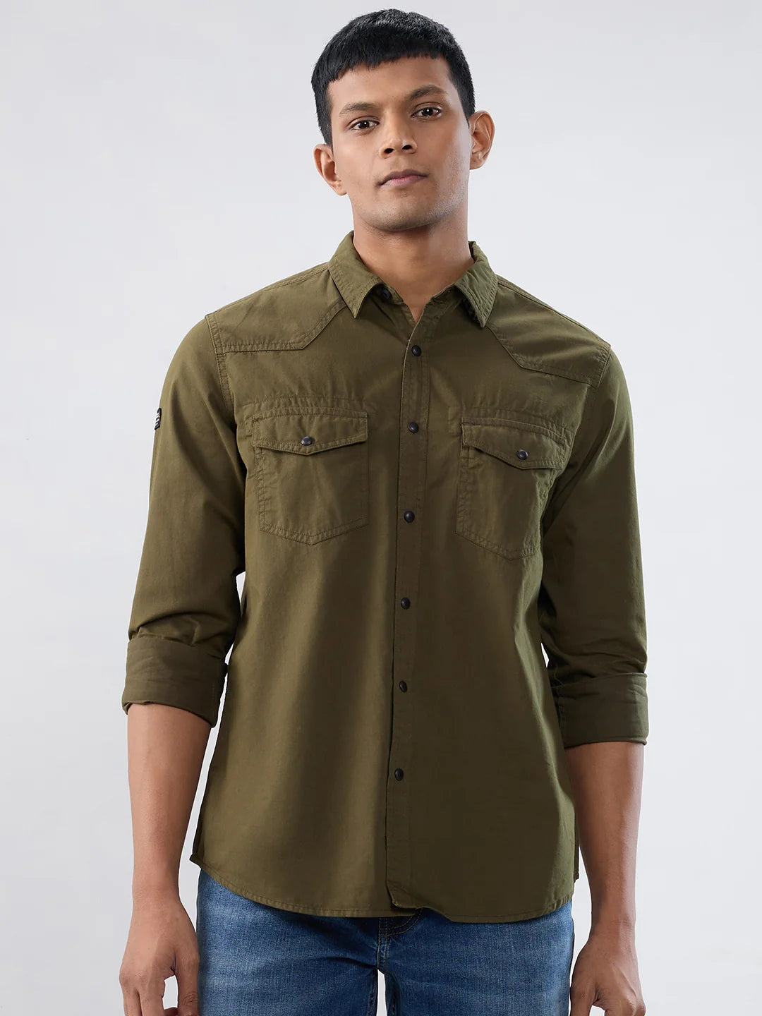 Men Shirt Solid Green Regular Fit
