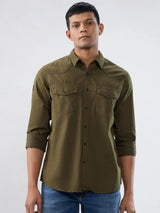 Men Shirt Solid Green Regular Fit