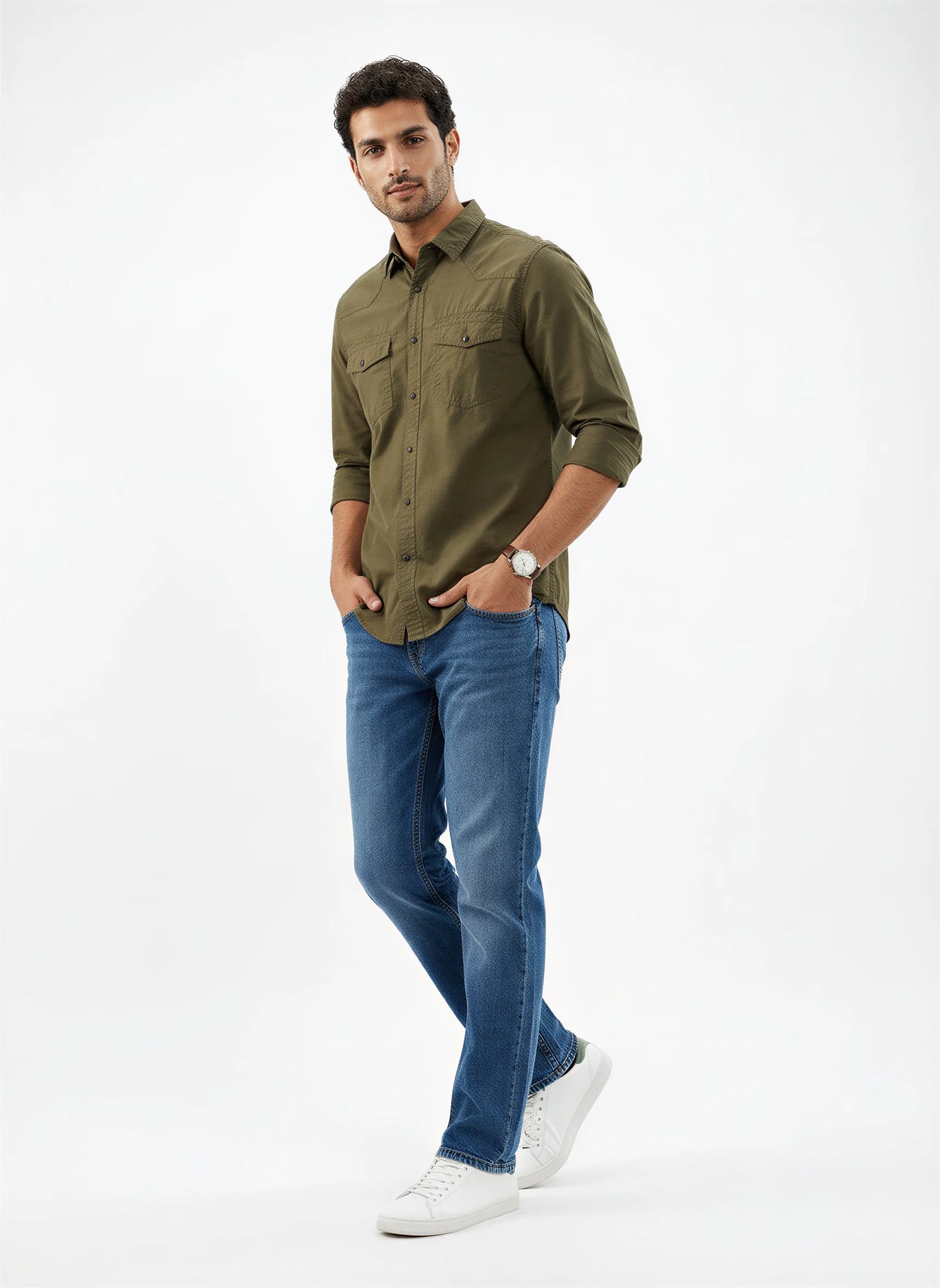 Men Shirt Solid Green Regular Fit