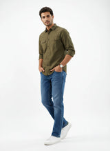 Men Shirt Solid Green Regular Fit