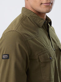 Men Shirt Solid Green Regular Fit
