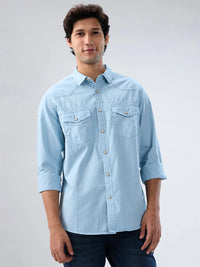 Men Shirt Solid Blue Regular Fit