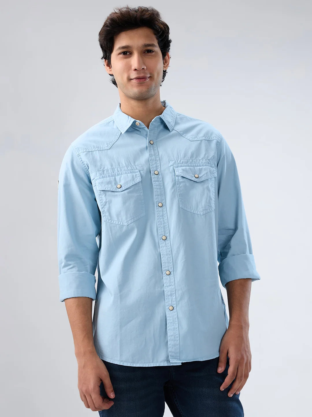 Men Shirt Solid Blue Regular Fit