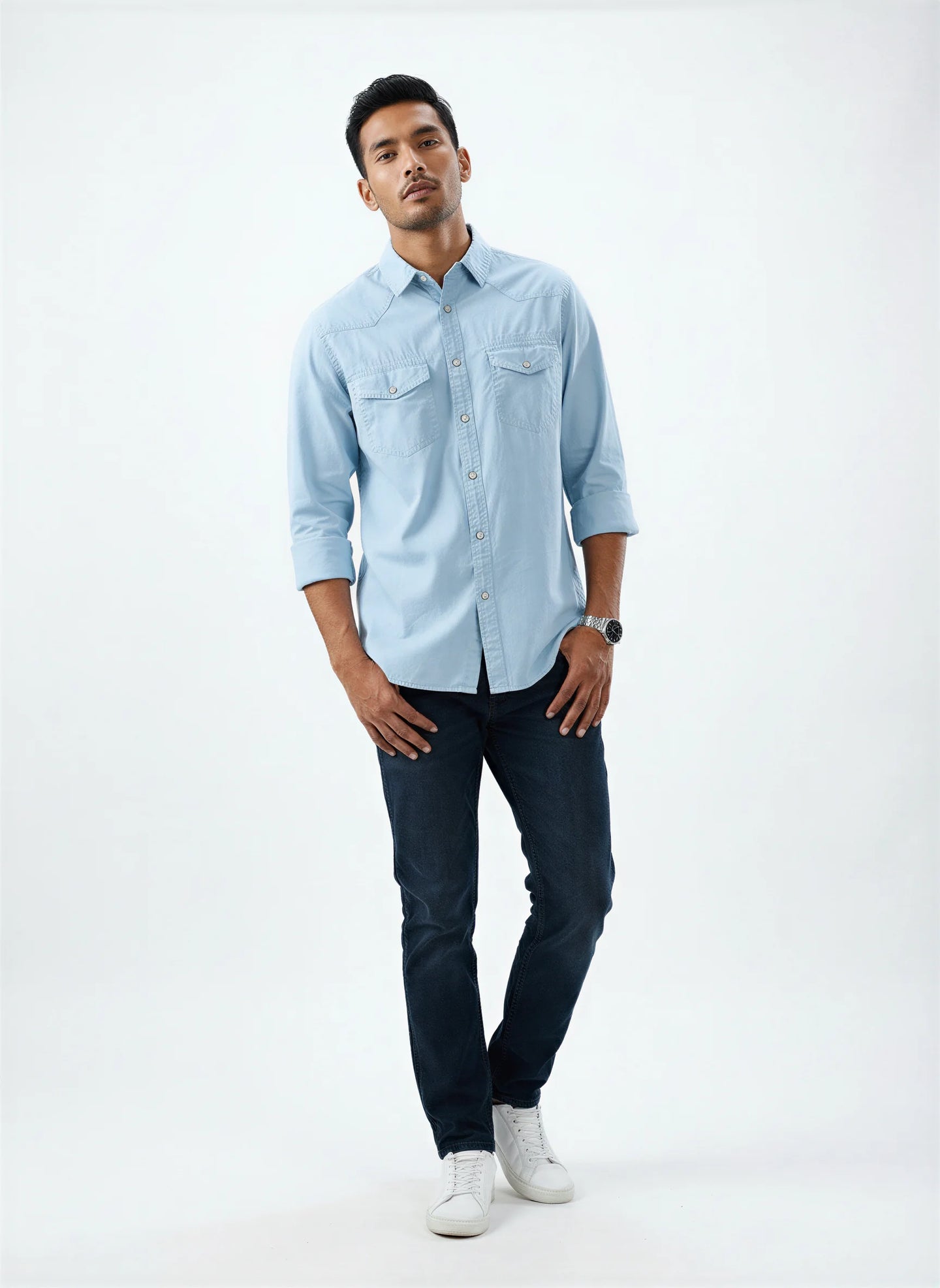Men Shirt Solid Blue Regular Fit
