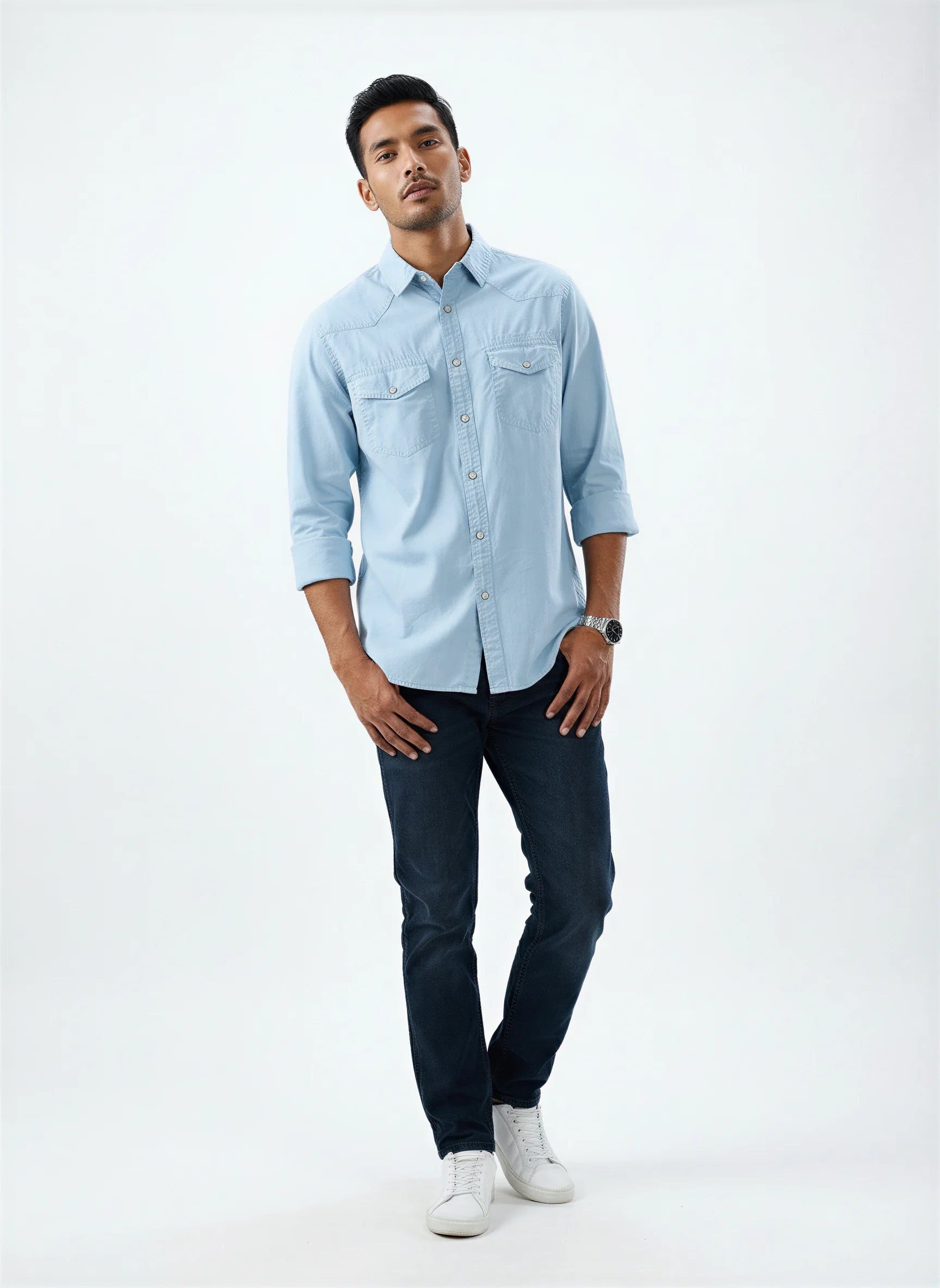 Men Shirt Solid Blue Regular Fit