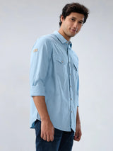 Men Shirt Solid Blue Regular Fit