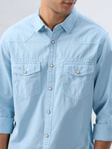 Men Shirt Solid Blue Regular Fit