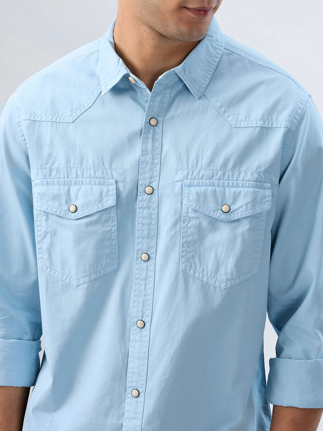 Men Shirt Solid Blue Regular Fit