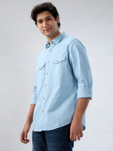 Men Shirt Solid Blue Regular Fit