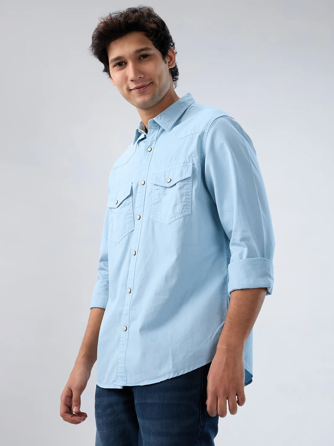 Men Shirt Solid Blue Regular Fit