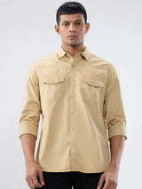 Men Shirt Solid Beige Regular Fit