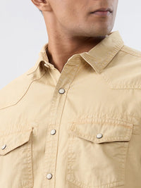 Men Shirt Solid Beige Regular Fit