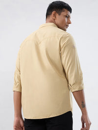 Men Shirt Solid Beige Regular Fit